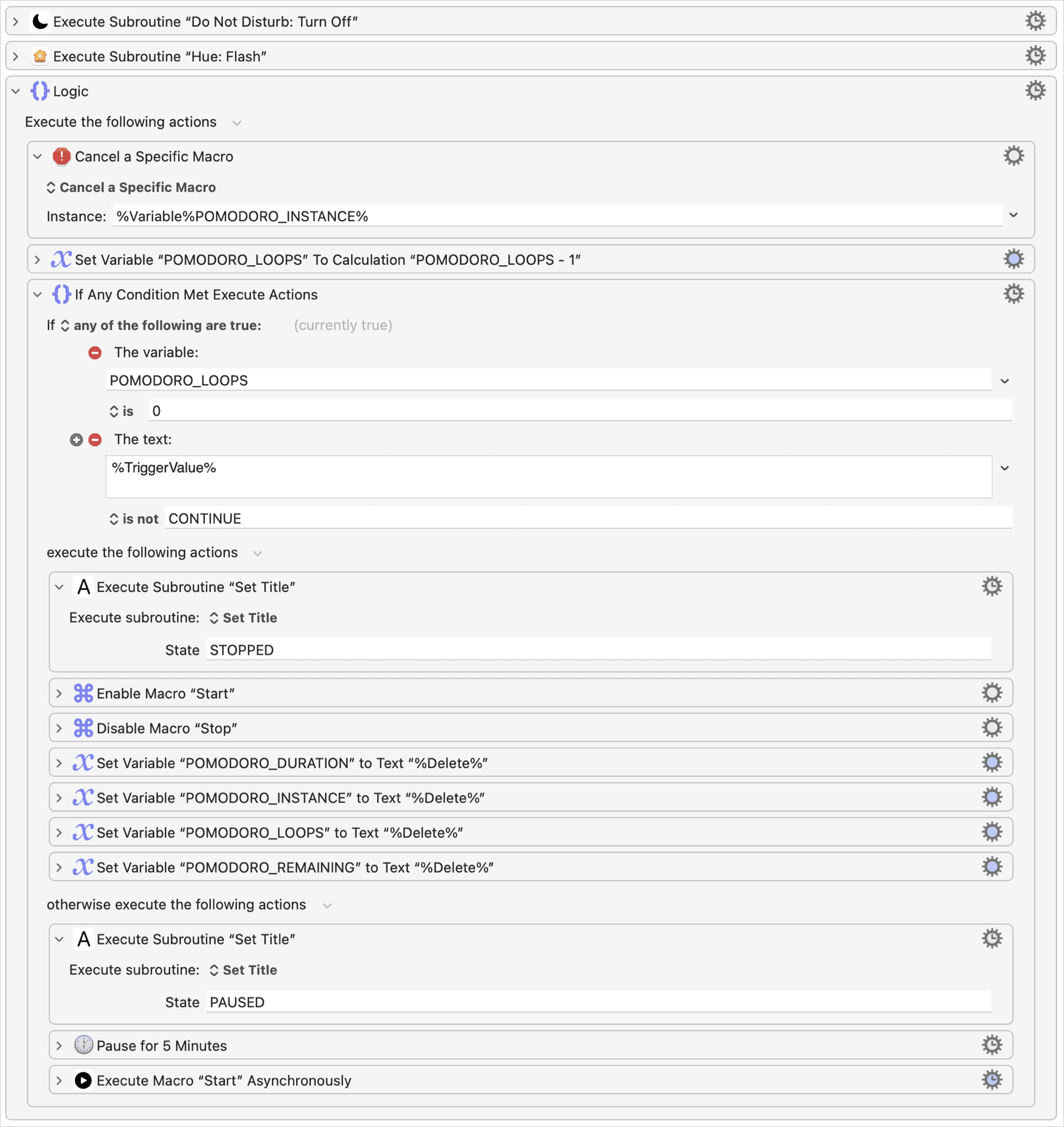 Screenshot of "Keyboard Maestro → Pomodoro → Stop"